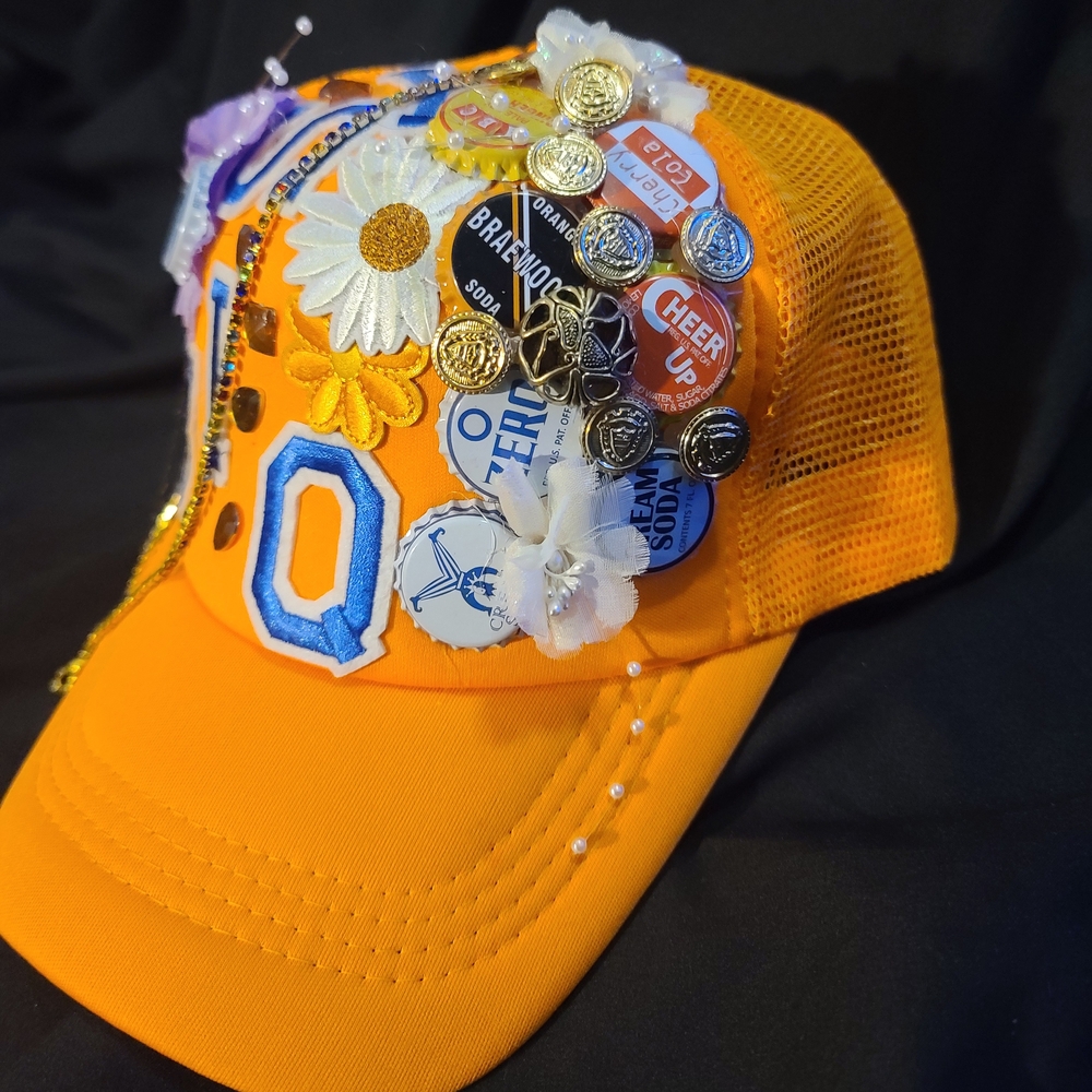 Orange and Blue Hat with Embellishments